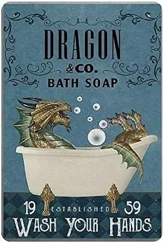 Дракон Метална Лидице Знак Dragon Co. Сапун За Баня Забавен Плакат Кафе Хол Баня Кухня Домашно Изкуството На Украса