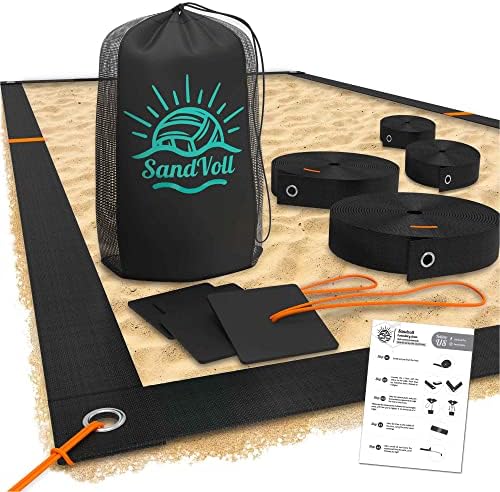 Линии за плажен волейбол SandVoll за пясък - преносим комплект 2-инчов линии за игри на открито + пясъчни