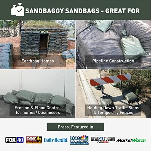 Sandbaggy - Тежки празни торби за пясък с защита от uv - Размер: 14 x 26, Цвят: зелен - Чували с пясък с военно предназначение
