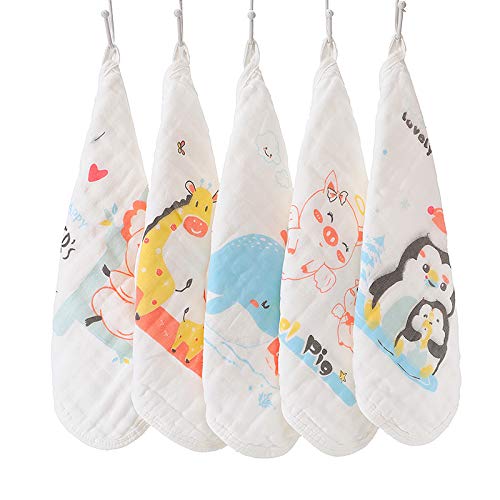 Детски муслиновые кърпички за миене на съдове 5 опаковки 12x12 инча - 6-Слойна Кърпички от естествен шифон и памук