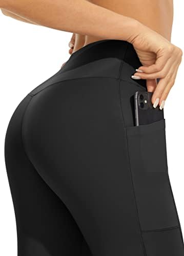 Дамски панталони за йога AFITNE Пълна дължина/Капри с изрези за йога с джобове, Разкроена Спортни Панталони с висока