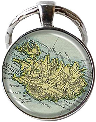 Ключодържател с карта на Исландия - Ключодържател с Карта на Исландия-Реколта Бижута С карта