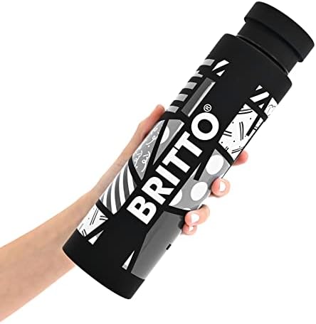 Случайна бутилка за вода Romero Britto в 25 унции, Неръждаема Стомана, Черна Landscape - Черен