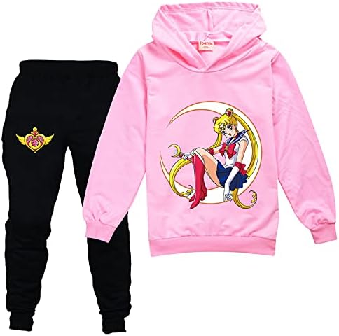 Leeorz/ Детски Спортен Костюм Sailor Moon, Сладък Пуловер с качулка и Панталони за Джогинг, Ежедневни Блузи от 2 теми, Костюми