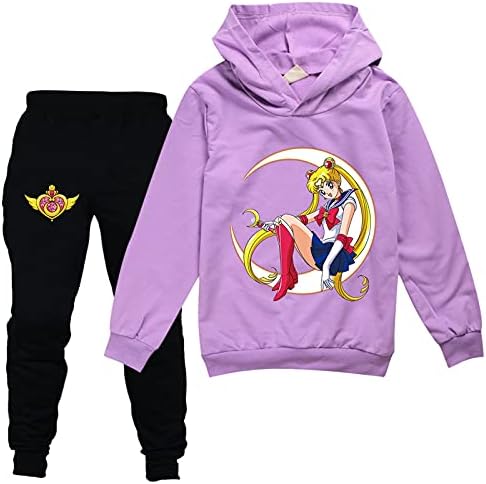Leeorz/ Детски Спортен Костюм Sailor Moon, Сладък Пуловер с качулка и Панталони за Джогинг, Ежедневни Блузи от 2 теми,