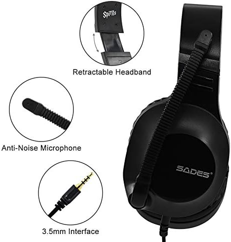 Детска стерео слушалки SADES SPIRIT SA721 Черен цвят за Xbox One, PS4, PC, Режийни Слушалки с микрофон с Шумопотискане, Мека Възглавница за ушите, 3.5мм Жак за лаптоп, таблет, смартфо