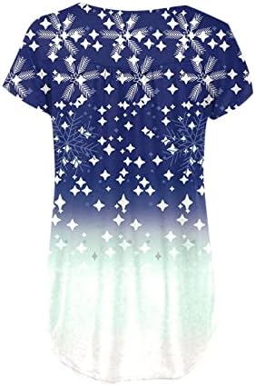 ZEFOTIM Цветна Туника Блузи за Жени 2023 Модерни Ежедневни Блузи с Къс Ръкав V Образно деколте и Копчета