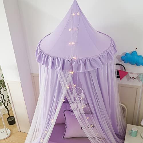 Детски навес за легло VETHIN с подсветка, Двуслойни Кръгъл Купол Принцеса, Детски Мечтателна mosquito net, Спално