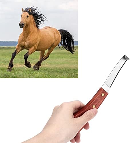 Zerodis Стандартен нож за копита на коне, нож за подрязване на копитата на коня, инструмент за подрязване на копита с дървена дръжка, Режещи инструменти от неръждаема с