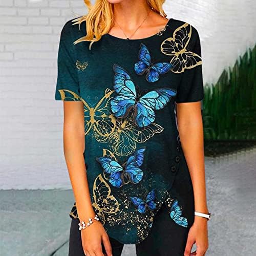 Момичета Кръгъл Отвор Памук Пеперуда Графичен Топ Тениска за Жени Лято Есен QE QE
