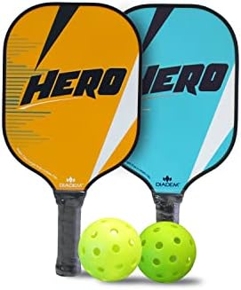 Стартов комплект за пиклбола Diadem Hero | 2 Леки композитни лопатки за пиклбола, 2 Универсални топка за пиклбола на закрито / на открито и Окото чанта за носене | Одобрена