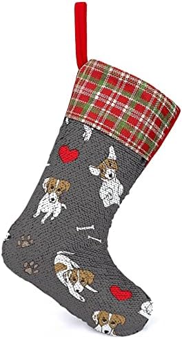 Джак Ръсел Куче Кост Пайети Коледни Празници Чорапи Обратим което променя Цвета си в Магически Състав за Коледно