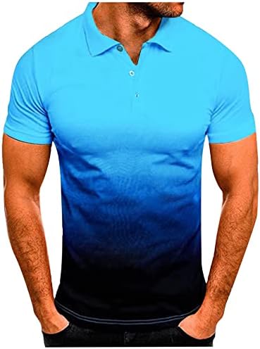 Мъжки Модни и Ежедневни Спортна Риза с Градиентным Ревера и къс ръкав, Отгоре, Мъжки къси Панталони-Карго (Синьо небе, L)