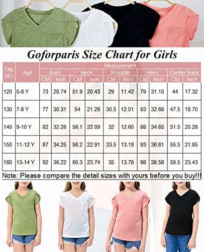 goforparis/ Тениски с V-образно деколте за момичета, с Къс ръкав във формата на Листенца, Свободно Намаляване, Лятна