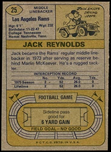 1974 Topps 25 Джак Рейнолдс Лос Анджелис Рэмс (Футболна карта) VG/БИВШ Рэмс Тенеси