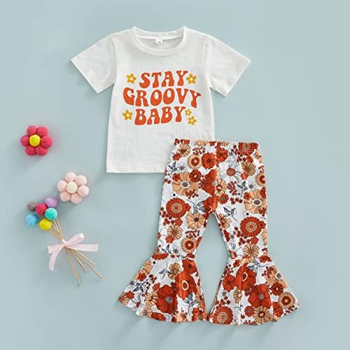 Ежедневни Летни Дрехи За малките Момичета, Два Различни Декорации За партита, Тениска С писмото принтом за Деца + расклешенный Спускане с цветен модел