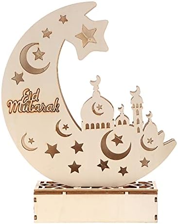 Дървена Луна Led Лампа Eid Ramadan Mubarak САМ Мюсюлмански Ислямски Декор Eid WoodenMoon Led Лампа Eid Ramadan Mubarak Led