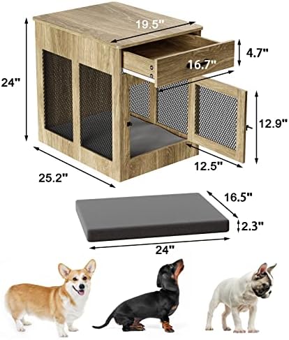 Мебели за Клетки за кучета, с Чекмедже, Дървена Масичка за Конуры за Кучета с Възглавница, Декоративна Клетка за домашни