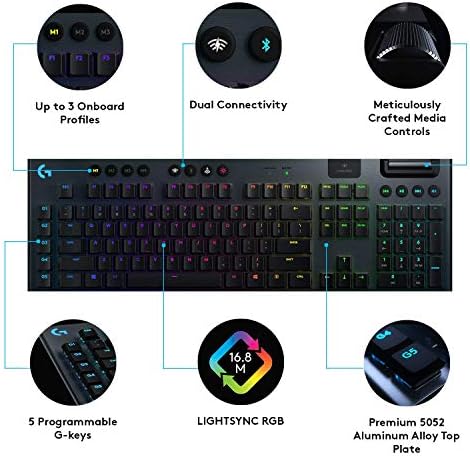 Ръчна детска клавиатура Logitech G915 LIGHTSPEED RGB, Нископрофилен, Тактилни клавиши преминете GL, функция LIGHTSYNC RGB,