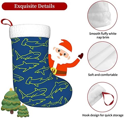 Waymay Плувен Коледни Чорапи С Акули, 18 Инча, Коледен Окачен Чорап, Класически Празнични Украси, Чорапи