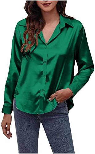 Amikadom Армейските Блузи цвят на Лайм с дълъг ръкав за Момичета, Есен-Лято, С Висока Яка, Сатен Основни Потници, Тениски, Дамски Копчета, 2023 S
