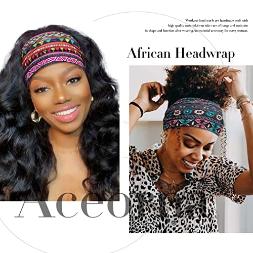 Aceorna Африкански Превръзка На главата, ленти за коса в стил Бохо, Разтеглив Широки Централни Ленти, Еластичен
