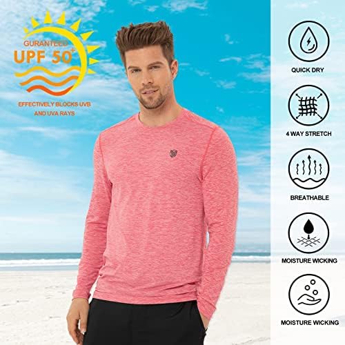 Komprexx UPF 50+ Тениски с дълъг Ръкав за Мъже, Слънчеви Ризи с Кръгло деколте за Мъже, UV-Защита SPF, Мъжки