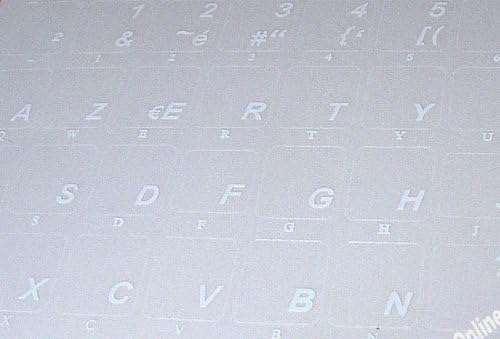 Онлайн-добре дошли на Френска (Azerty) Етикети за клавиатура Прозрачни Бели Букви за Всеки КОМПЮТЪР, Лаптоп,