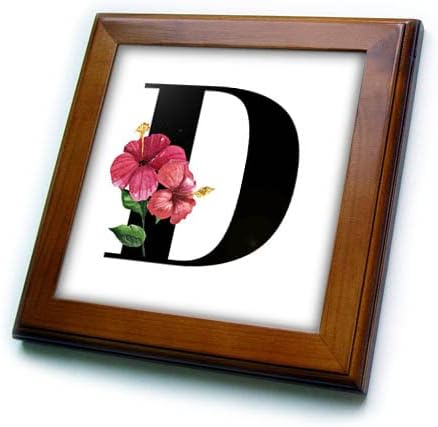 3dRose Mahwish - Monogram - Изображение на плочки с цветя монограм в D -образна рамка (ft-371763-1)