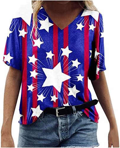 Тениска с Американския Флаг, Дамски Тениски на САЩ в Звездната Ивица на Четвърти Юли, Ежедневни Тениски с Американския Свободен