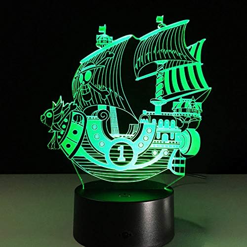 3D LED Лампа със Сензор, Оптична Илюзия на Пиратски Кораб, нощна светлина с умен докосване и USB-кабел, 7 Цвята, работа