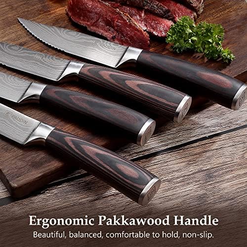 Комплект Ножове за стек PAUDIN от 6 броя Кухненски Ножове за стек 5,25 инча, Комплект Ножове за Стек от Високо Неръждаема
