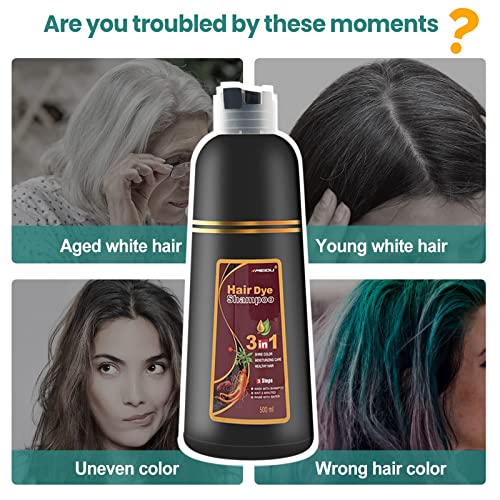 Шампоан за боядисване на коса FONDIIA MeiDu Незабавен 3 в 1 Лек Шампоан без амоняк, за жени и за Мъже ( Естествени растителни съставки) Покритие на белите коси Тъмно кафе (500
