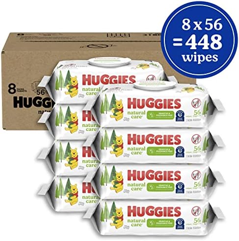 Бебешки кърпички, Huggies Natural Care Sensitive Бебешки Кърпички за памперси, Без мирис, не е алергичен, 8 опаковки с панти