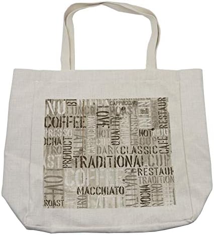 Модерна пазарска чанта Ambesonne, Wooden фон с Надпис Кафе, Дизайн на Еспресо кафе, Горещ Шоколад, Капучино, Дългогодишна Множество