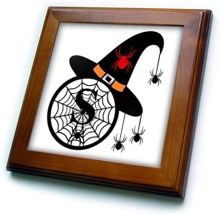 3D Шапка вещица с монограм на Хелоуин, паяци и теракот в рамка от паяжината (ft-371516-1)