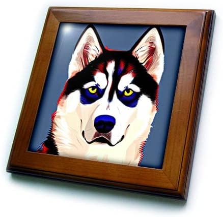 Триизмерен портрет на красива куче порода хъски в сиво-синя цифрова основа. - Плочки, в рамката (ft-376167-1)