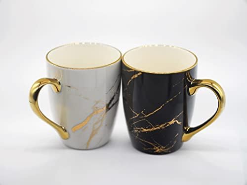 Комплект от златист мрамор, бяла и черна утайка от чаша, керамика чаена чаша за мъже, жени, Коледен подарък, идеален за приготвяне на кафе, капучино, чай (БЯЛ и ЧЕРЕН)