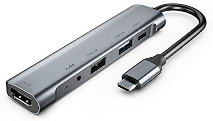 USB Адаптер C-HDMI за iPad, MacBook Pro M2 M1 Samsung Декс, Многопортовый USB адаптер-C с резолюция 4K, HDMI, конектор 3.5 мм, PD 60 W, 3 USB3.0, слот за карти SD/TF карта, USB-C 3.0 за пренос на данни, за Surface