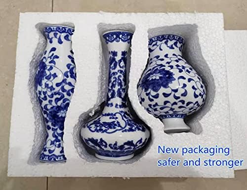 Комплект от 3 Малки Бяло-сините Порцеланови вази, Комплект от 3 Порцеланови вази с глазура Fambe, Класически Керамични