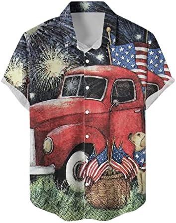 2023 Нова Мъжки Ежедневни Риза в стил Мозайка с Принтом Ден на Независимостта на САЩ в стил Мозайка с Къс ръкав, Висока Мъжка