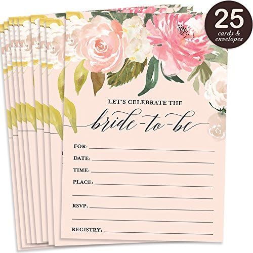 DB Party Studio Розови Покани на булчински душ с цветя в пликове (опаковка от 25 парчета), Големи, с размери 5x7