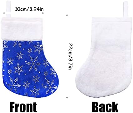 CCINEE Коледни Мини-Чорапи, 12 броя 9 Инча, Блестящи Сребърни Снежинки, Синьо Разпечатки с Плюшени белезници,