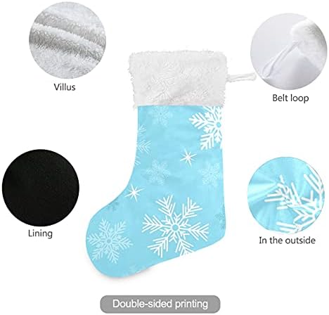 Коледни Чорапи със Сини Листа, Снежинки, Големи Коледни Чорапи за Камината, Коледно Дърво, Парапети, Окачени Чорапи, Чорапи