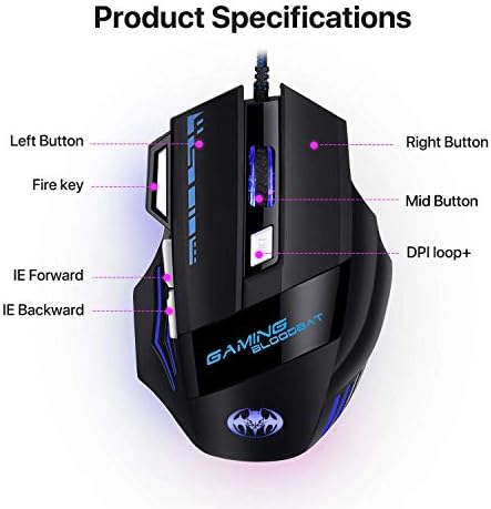 USB-мишка LB Gaming с резолюция от 5500 точки на инч, 7 Бутона с Промяна на цвета на светодиода