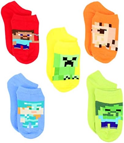 Герои на Майнкрафт за малки Момчета, 5 Чорапи без показване, 7-10, Цветни
