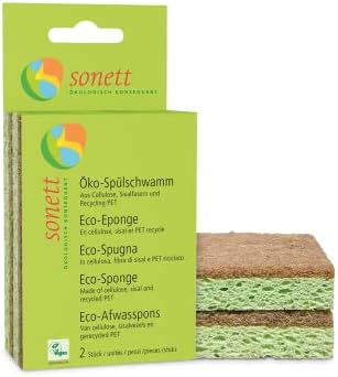 Гъба за миене на съдове Sonett Eco: Подходящ за чувствителни стъкла, неръждаема стомана и повърхности с ефект на лотос, 2 опаковки