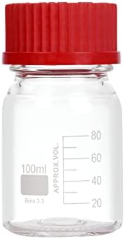 Пастеин 4 Шт100 Мл Степен Кръгли Лабораторни Бутилки за съхранение на Реактиви с Червена Винт на капака GL45 PBT, 3,3 Боросиликатное Прозрачно Стъкло