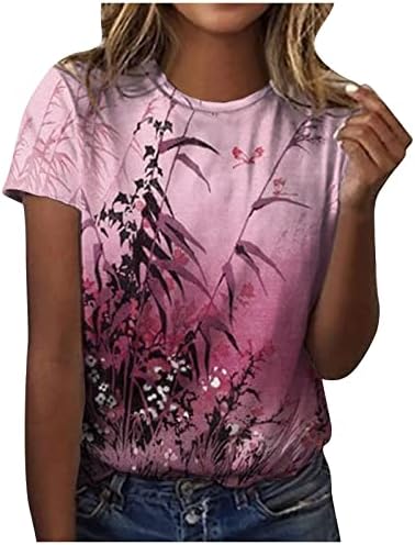 Блуза За Момичета Лято Есен С Къс Ръкав 2023, през Цялата Деколте Лодка, Памук Топ с Графичен Принтом и Цветисти Принтом Тениска за Жени X2