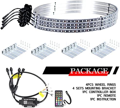 AEXCO 15,5-инчов RGB 288 комплект led светлина колесни пръстен на ръба, Вграден мигач, функция за изключване на спирачката